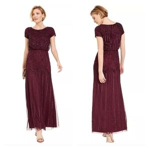 Adrianna Papel Burgundy Wine elegant beaded Women's Dress